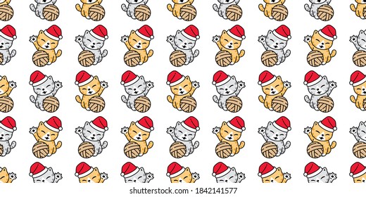 Cat Seamless Pattern Christmas Santa Claus Hat Kitten Vector Cartoon Repeat Wallpaper Tile Background Scarf Isolated Illustration Doodle Design