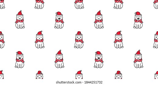 cat seamless pattern Christmas Santa Claus hat kitten vector scarf cartoon repeat wallpaper isolated tile background illustration doodle design