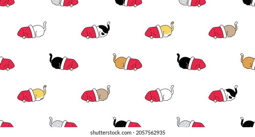cat seamless pattern christmas santa claus hat kitten calico vector dog pet breed cartoon tile background  repeat wallpaper scarf isolated illustration doodle design