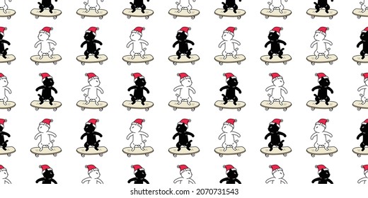 cat seamless pattern christmas santa claus hat skateboard kitten calico vector dog pet breed cartoon tile background repeat wallpaper doodle scarf isolated illustration design
