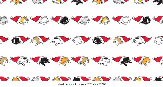 cat seamless pattern christmas santa claus sleeping vector kitten calico tile background scarf isolated gift wrapping paper repeat wallpaper cartoon illustration design