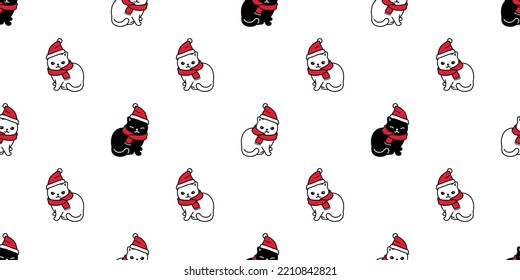 cat seamless pattern christmas santa claus hat scarf vector kitten calico cartoon tile background scarf isolated gift wrapping paper repeat wallpaper illustration design