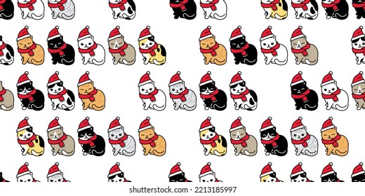 cat seamless pattern christmas santa claus hat scarf vector kitten breed calico cartoon tile background scarf isolated gift wrapping paper repeat wallpaper illustration design