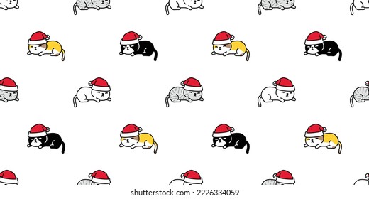 cat seamless pattern christmas santa claus hat sleeping vector kitten calico tile background scarf isolated gift wrapping paper repeat wallpaper cartoon illustration design