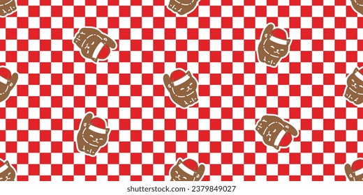 cat seamless pattern Christmas Santa Claus hat munchkin kitten calico neko checked vector pet doodle cartoon gift wrapping paper tile background repeat wallpaper illustration scarf isolated design