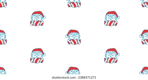 cat seamless pattern Christmas Santa Claus hat kitten calico neko candy vector pet doodle cartoon gift wrapping paper tile background repeat wallpaper illustration scarf isolated design