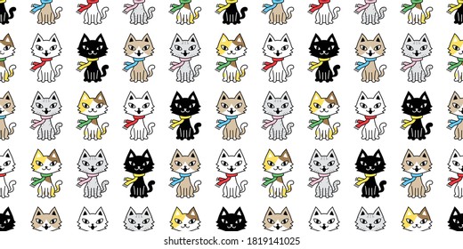 cat seamless pattern christmas scarf kitten vector calico cartoon collar isolated repeat wallpaper tile background character illustration doodle design