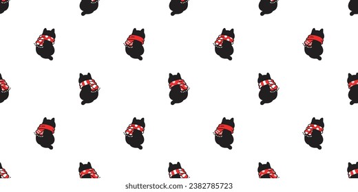 cat seamless pattern Christmas scarf Santa Claus munchkin kitten calico sitting neko vector pet doodle cartoon gift wrapping paper tile background repeat wallpaper illustration scarf isolated design