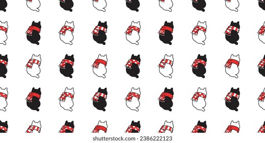 cat seamless pattern Christmas scarf Santa Claus munchkin kitten calico neko vector pet doodle cartoon gift wrapping paper tile background repeat wallpaper illustration scarf isolated design