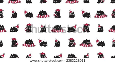 cat seamless pattern Christmas scarf Santa Claus hat candy cane munchkin kitten calico neko vector pet cartoon doodle gift wrapping paper repeat wallpaper tile background illustration isolated design