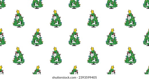 cat seamless pattern Christmas tree kitten Santa Claus hat calico munchkin neko vector pet doodle cartoon tile background gift wrapping paper repeat wallpaper illustration scarf isolated design