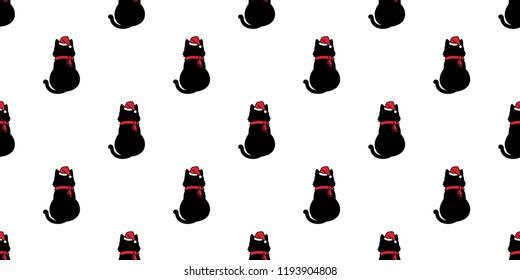 Cat Seamless Pattern Christmas Vector Santa Claus Xmas Hat Kitten Cartoon Isolated Tile Background Repeat Wallpaper Illustration