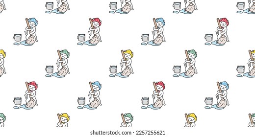 cat seamless pattern cleaning mop kitten calico vector breed neko cartoon pet gift wrapping paper tile background repeat wallpaper animal doodle illustration scarf isolated design