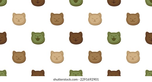 cat seamless pattern cookies kitten bakery calico neko face head doodle cracker snack vector pet cartoon gift wrapping paper tile background repeat wallpaper scarf isolated illustration design