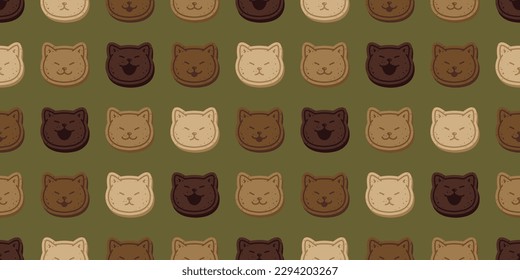 cat seamless pattern cookies kitten bakery calico neko face head cracker doodle snack vector pet cartoon gift wrapping paper tile background repeat wallpaper scarf isolated illustration design