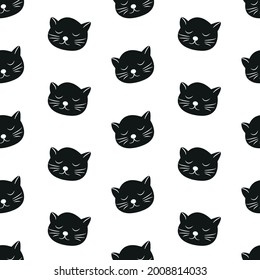 Cat seamless pattern. Cute animal. Vector illustration. 