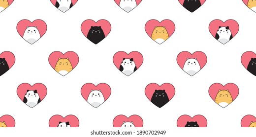 Cat seamless pattern, Cute cats in pink heart on white background.	