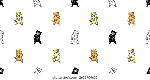 cat seamless pattern dancing kitten calico cartoon doodle pet animal illustration tile background gift wrapping paper repeat wallpaper