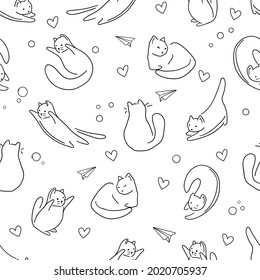 Cat seamless pattern. Cat doodle. Playing cats vector pattern 