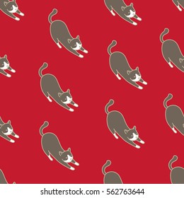 Cat Seamless Pattern Doodle Red