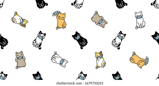 Cat Seamless Pattern Face Mask Covid19 Kitten Corona Virus Pm 25 Vector Pet Animal Scarf Isolated Repeat Background Cartoon Tile Wallpaper Doodle Illustration White Design