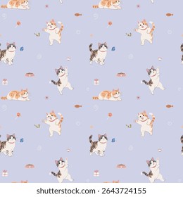 cat seamless pattern flat vector