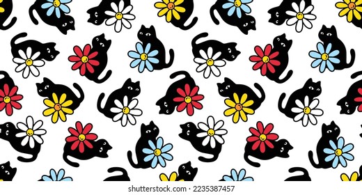 cat seamless pattern flower daisy kitten vector calico gift wrapping paper tile background scarf isolated repeat wallpaper cartoon illustration design