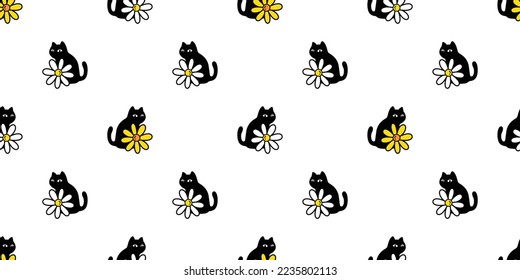 cat seamless pattern flower daisy kitten vector calico tile background gift wrapping paper scarf isolated repeat wallpaper cartoon illustration design