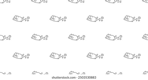 cat seamless pattern fluffy kitten jumping cloud calico neko toy vector cartoon pet doodle tile background gift wrapping paper repeat wallpaper scarf isolated illustration design