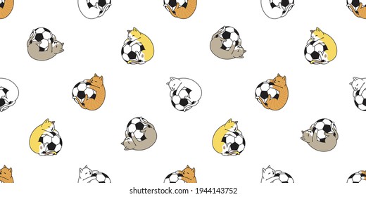 cat seamless pattern football soccer kitten calico vector pet sport scarf isolated tile background cartoon animal repeat wallpaper doodle illustration design