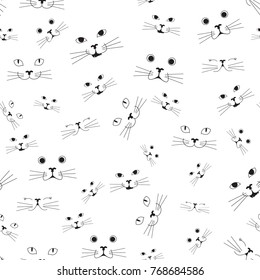 Cat seamless pattern. Seamless funny cat background. Vector illustration
