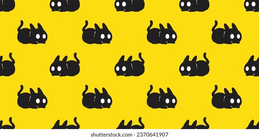 cat seamless pattern Halloween black kitten calico vector doodle cartoon character gift wrapping paper tile background repeat wallpaper yellow scarf isolated