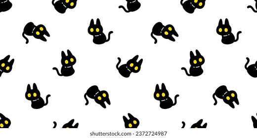 cat seamless pattern Halloween black kitten calico sitting vector doodle cartoon character gift wrapping paper tile background repeat wallpaper scarf isolated