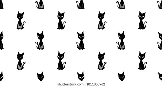 cat seamless pattern Halloween kitten vector calico cartoon scarf isolated repeat wallpaper tile background character doodle illustration black design