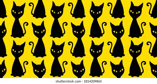 cat seamless pattern Halloween kitten vector calico cartoon scarf isolated repeat wallpaper tile background character doodle illustration yellow design