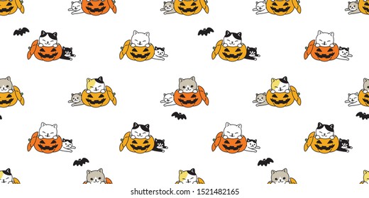 cat seamless pattern Halloween pumpkin vector kitten bat scarf isolated repeat wallpaper tile background cartoon character doodle illustration design