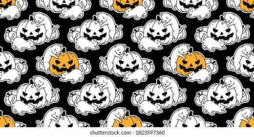 cat seamless pattern Halloween pumpkin kitten vector repeat wallpaper tile background scarf isolated cartoon character doodle illustration black design