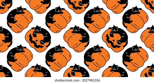 cat seamless pattern Halloween pumpkin kitten cartoon vector scarf isolated repeat wallpaper tile background gift wrapping paper character doodle illustration design