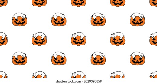 cat seamless pattern Halloween pumpkin kitten cartoon vector pet scarf isolated repeat wallpaper tile background gift wrapping paper character doodle illustration design