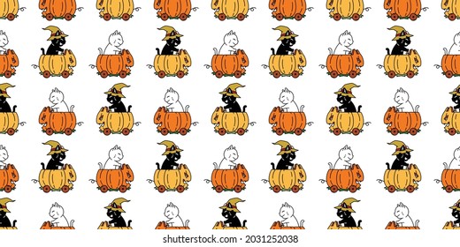 cat seamless pattern Halloween pumpkin car riding kitten witch cartoon vector pet repeat wallpaper scarf isolated tile background gift wrapping paper character doodle illustration design