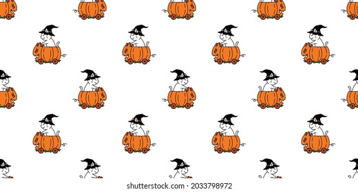 cat seamless pattern Halloween pumpkin car riding kitten witch cartoon vector pet scarf isolated repeat wallpaper tile background gift wrapping paper character doodle illustration design