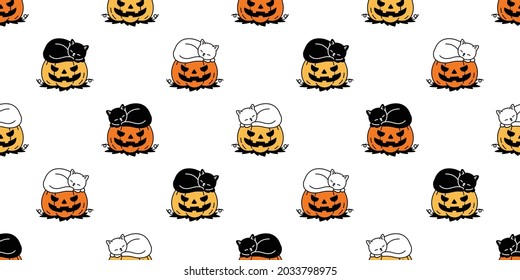 cat seamless pattern Halloween pumpkin kitten cartoon vector scarf isolated tile background repeat wallpaper gift wrapping paper character doodle illustration design