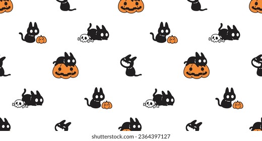 cat seamless pattern Halloween pumpkin lantern skull crossbones vector cartoon gift wrapping paper tile background repeat wallpaper scarf isolated