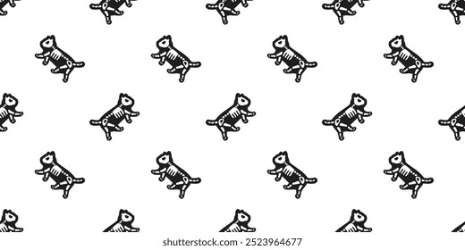 cat seamless pattern halloween skeleton skull bone cartoon black kitten calico walking doodle pet tile background gift wrapping paper repeat wallpaper scarf isolated illustration