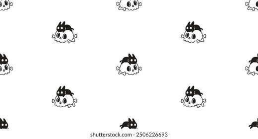 cat seamless pattern halloween skull bone cartoon black kitten calico doodle pet gift wrapping paper tile background repeat wallpaper illustration