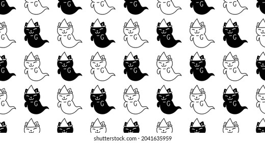 cat seamless pattern Halloween spooky ghost japan pumpkin kitten cartoon vector pet repeat wallpaper scarf isolated tile background gift wrapping paper character doodle illustration design