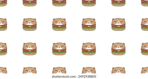 cat seamless pattern hamburger fast food calico neko vector cartoon pet doodle tile background gift wrapping paper repeat wallpaper scarf isolated illustration design