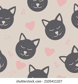 cat seamless pattern. hand drawn