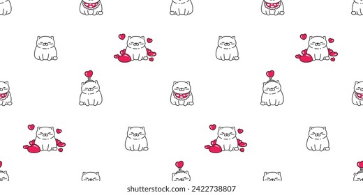 cat seamless pattern heart valentine vector fat kitten calico munchkin neko cartoon pet doodle tile background gift wrapping paper illustration repeat wallpaper isolated design