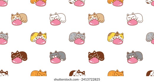 cat seamless pattern hug heart valentine vector kitten calico munchkin neko cartoon pet doodle tile background gift wrapping paper illustration repeat wallpaper isolated design